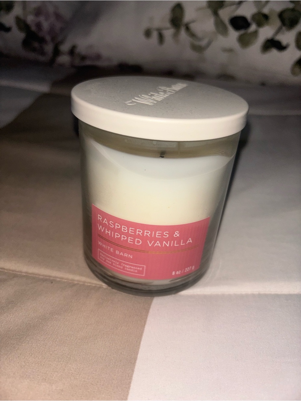 White Barn Raspberries & Whipped Vanilla Candle - White Wax with Pink Label